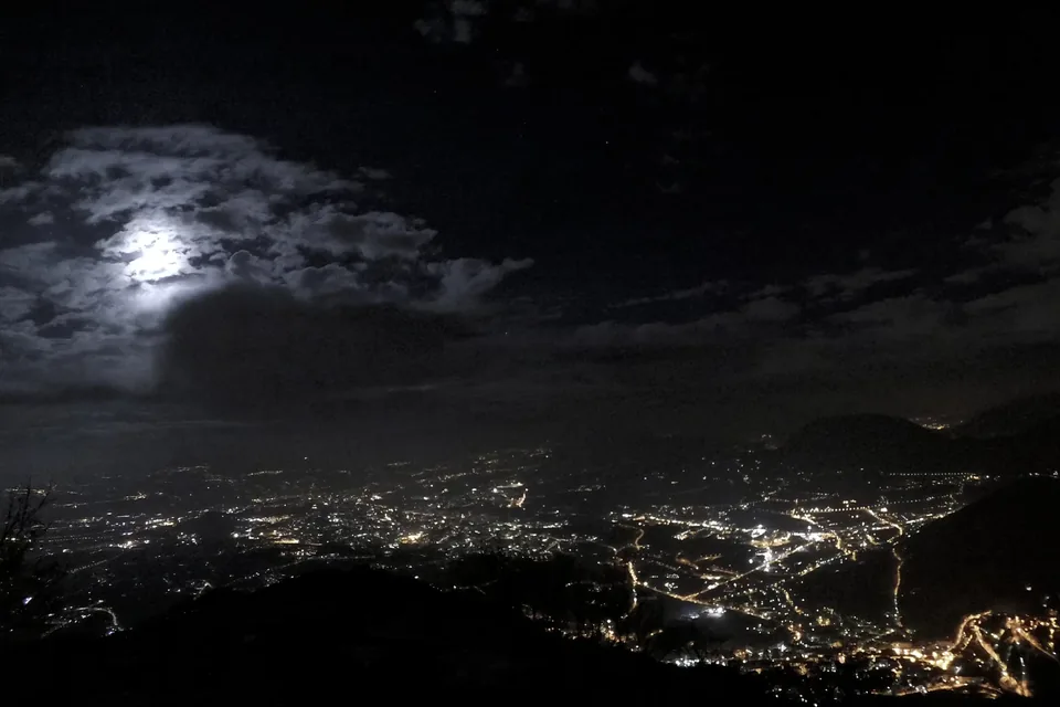 Avellino at night, seen from Montevergine