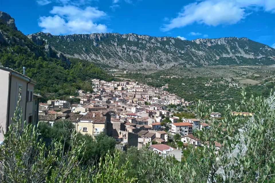 Civita from the viewpoint, beneath the rock walls