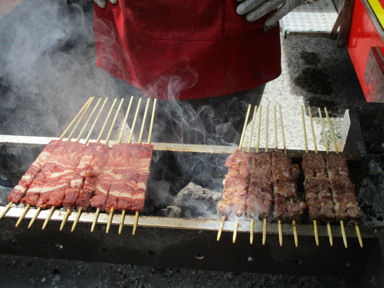 Arrosticini on the charcoal canalina grill at Cocullo