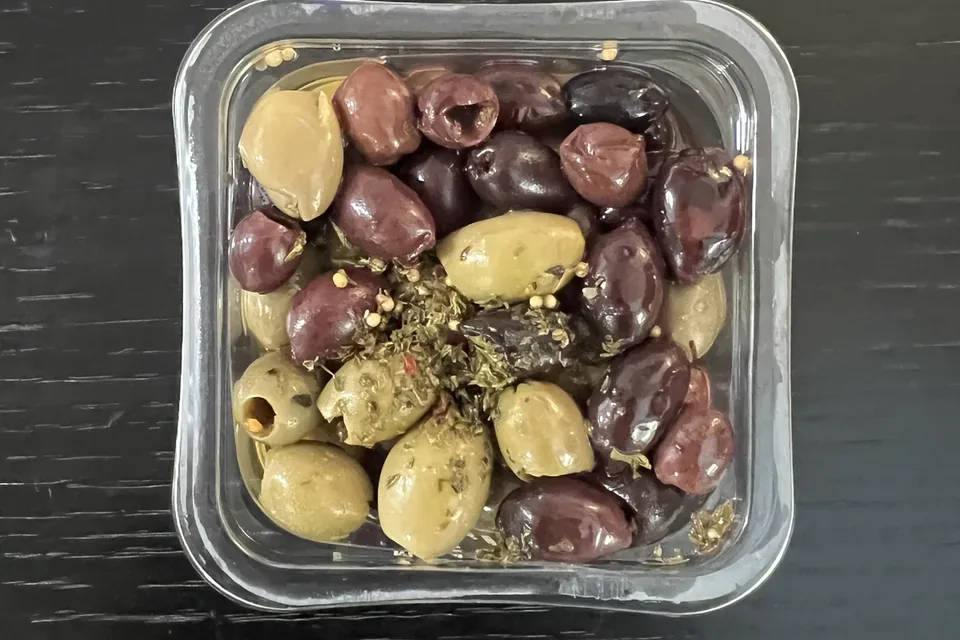Mixed table olives, illustrative photograph