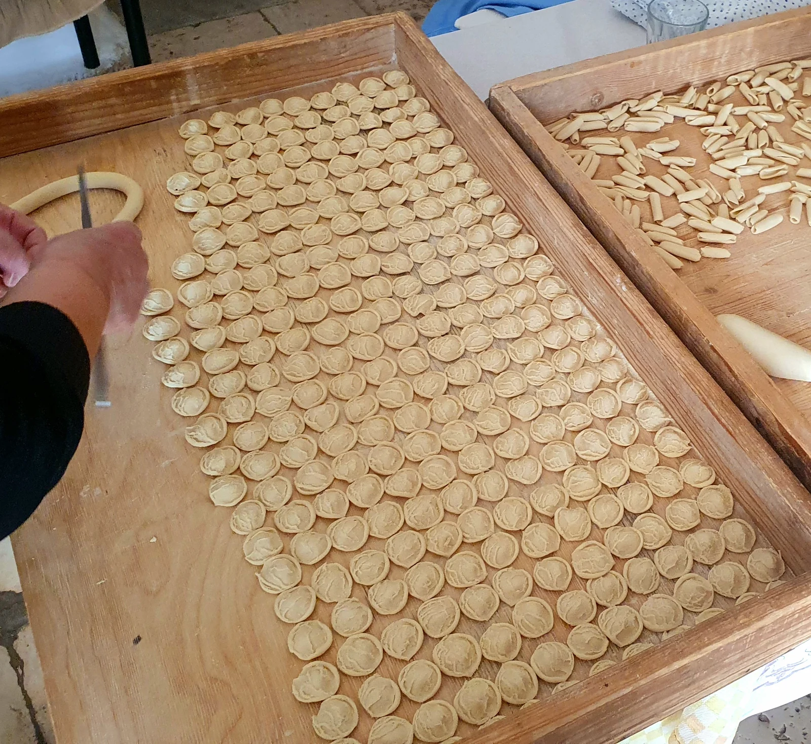 Handmade orecchiette on a wooden board