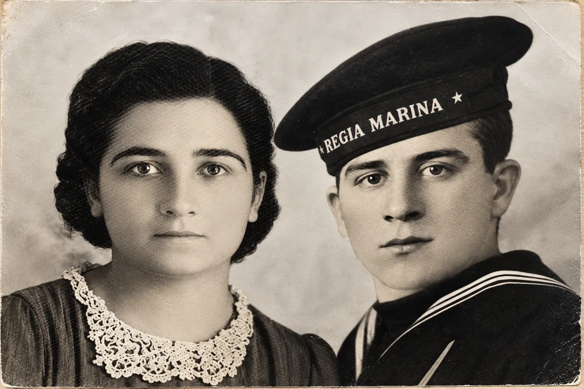 My grandmother Marianna and grandfather Sebastiano when they were young, he in his Regia Marina (Royal Navy) uniform.